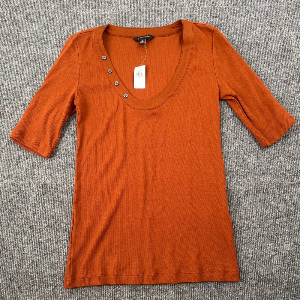 Banana Republic Henley 3/4 Sleeve Small Ribbed Rust Orange Modern Casual